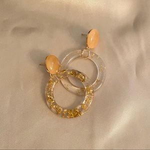 Beige Acrylic Golden Leaf Fairy Earrings